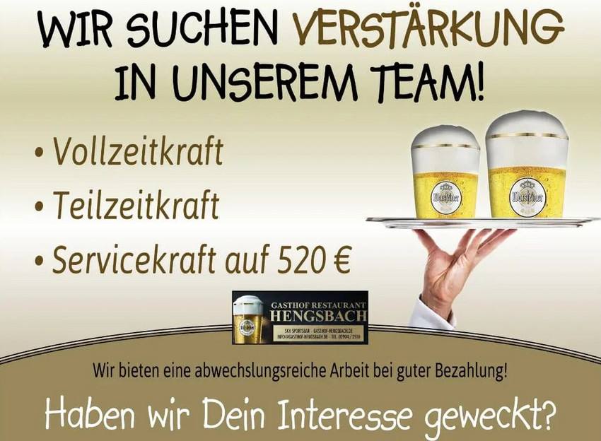 Anzeige Mitarbeiter Gasthof Hengsbach gesucht